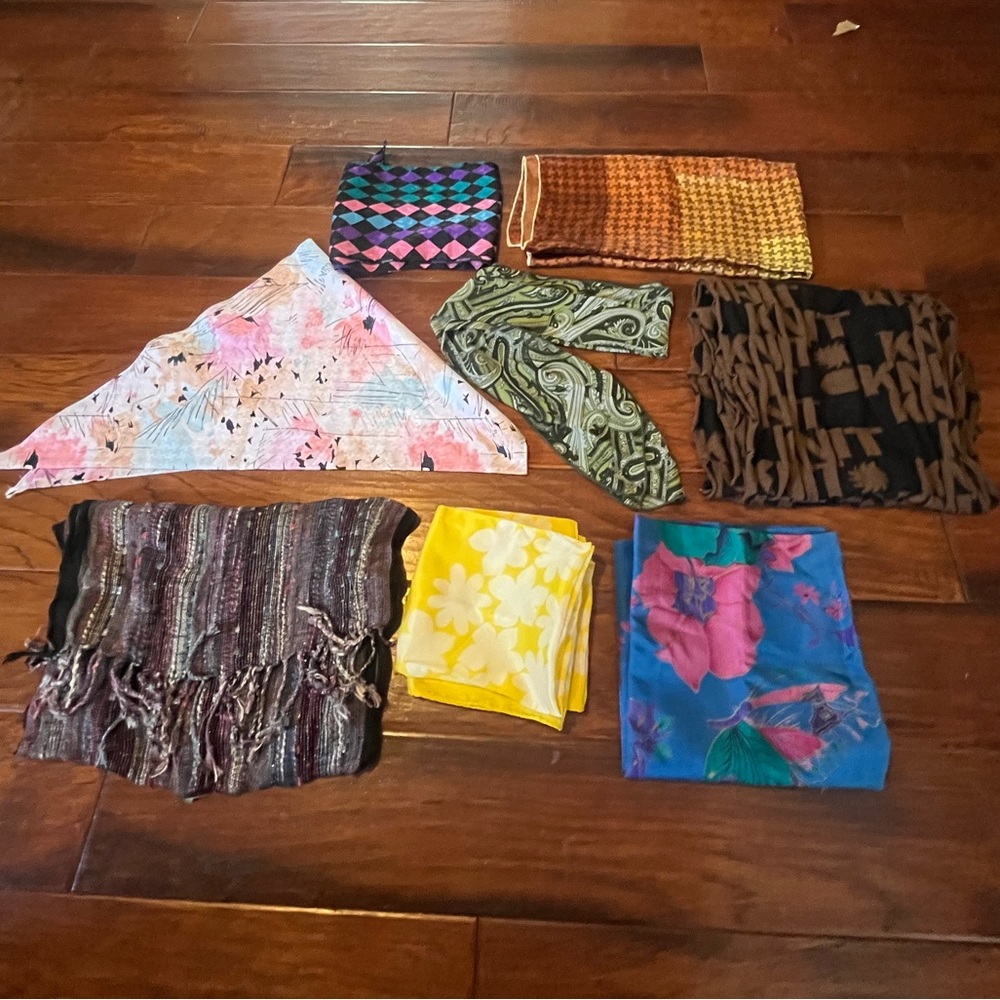 7 Colorful Patterned Scarves & Wraps Collection. In Various Shapes & Sizes.